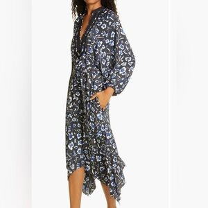 Tory Burch Black and Blue Floral Midi Dress